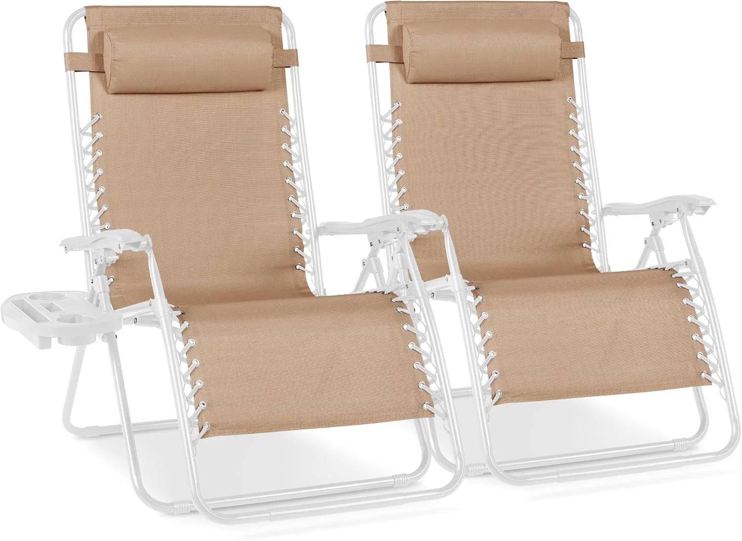 Special Best Choice Products Set of 2 Adjustable Steel Mesh Zero Gravity Lounge Chair Recliners w/Pillows and Cup Holder Trays - Image 5