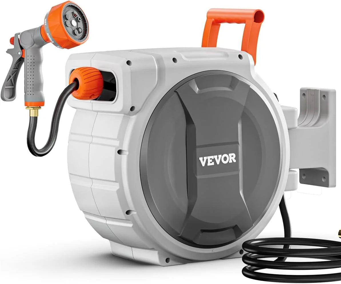 Special VEVOR Retractable Garden Hose Reel, 1/2 in x 50 ft, Wall Mounted Hose Reel with 9-Function Sprayer Nozzle and 180°
