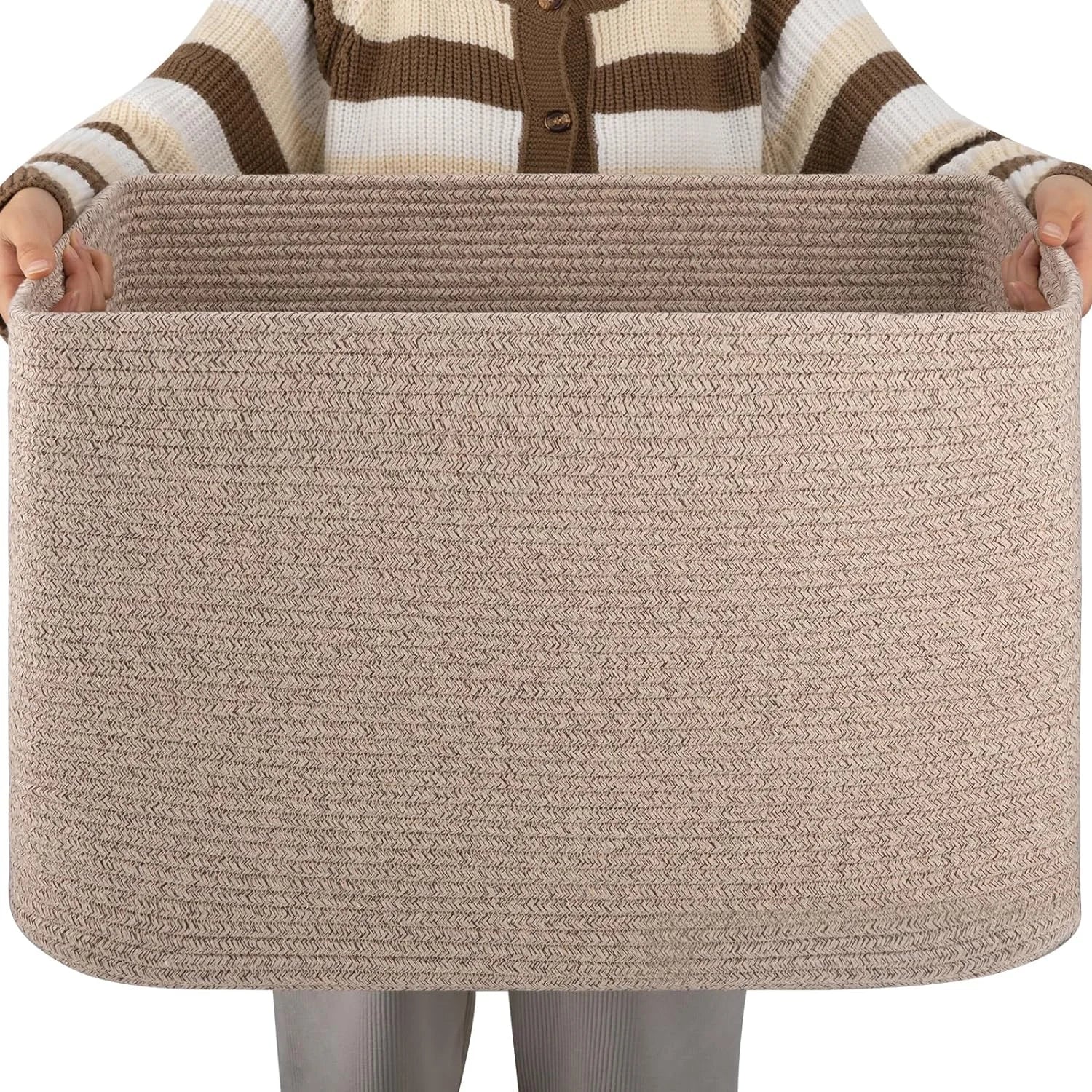 Special Large Blanket Basket, Storage Baskets with Handle, Rectangle Woven Cotton Rope Basket, Toy Organizer Bins, 22 x - Image 11