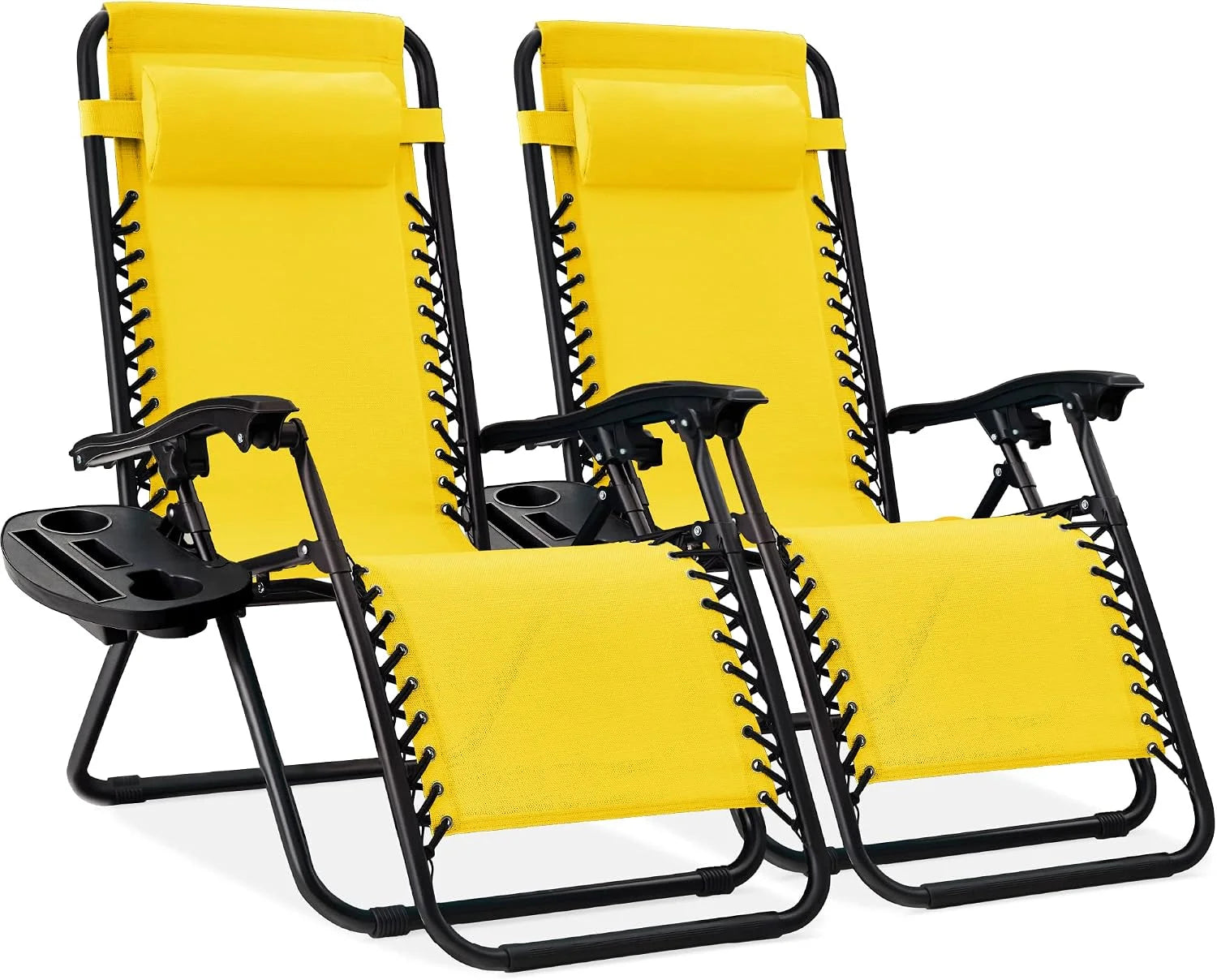 Special Best Choice Products Set of 2 Adjustable Steel Mesh Zero Gravity Lounge Chair Recliners w/Pillows and Cup Holder Trays - Image 9