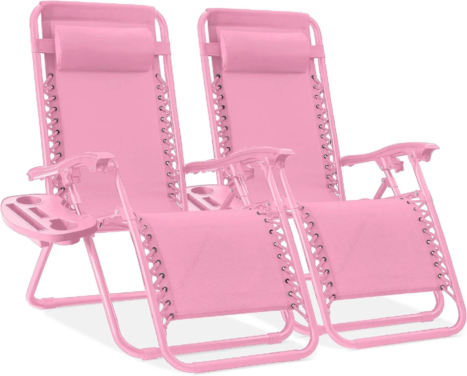 Special Choice Products Set of 2 Adjustable Steel Mesh Zero Gravity Lounge Chair Recliners w/Pillows and Cup Holder Trays - Image 34
