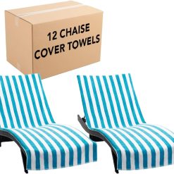 Special California Chaise Lounge Cover Towel with Pocket – Pack of 2 – Striped 100% Cotton Cabana Cover for Beach Pool – For Home Projects