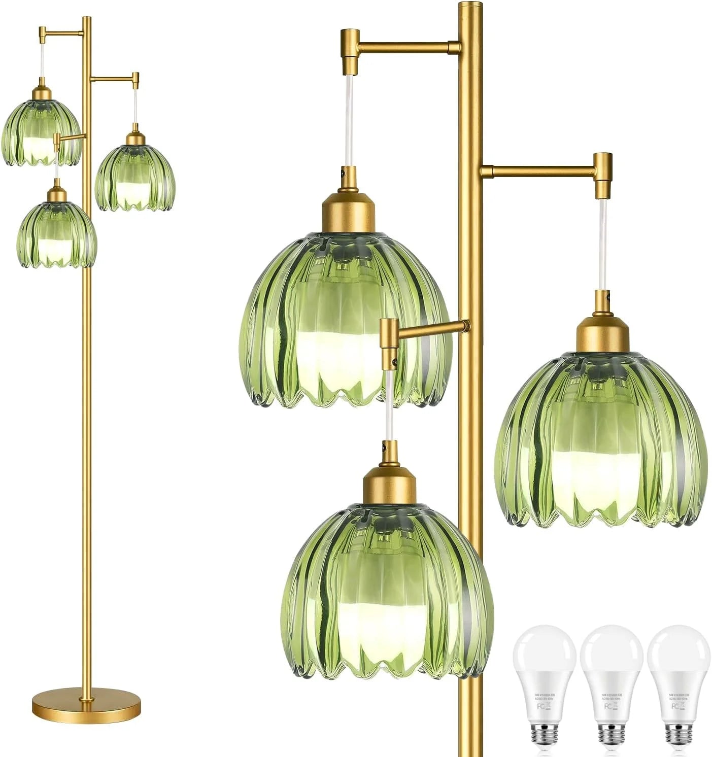 Special ZECOXOL Vintage Floor Lamp for Living Room Bedroom-3 Light Glass Floor Lamp with Three Led Bulb - Image 6