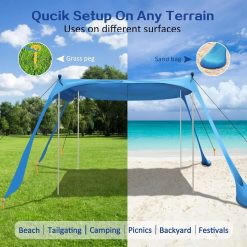 Alternative view of Special Beach Canopy Beach Tent UPF50+ 11×11 FT Easy to Setup Extra Windproof Rope Sun Shelter Beach Shade Canopy with 4