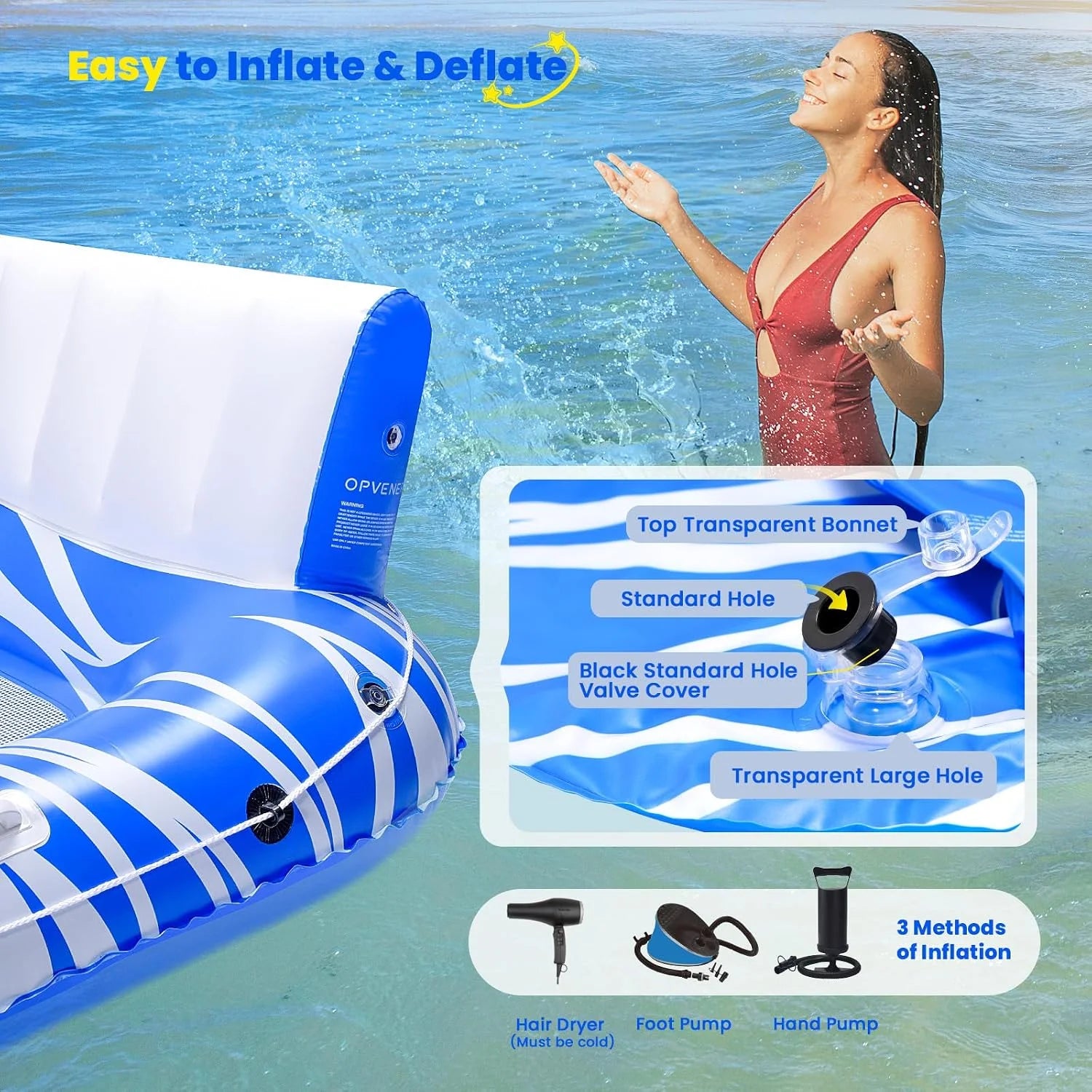 Special Inflatable Pool Floats Adults, Large Pool Lounger Chair Floaties with Cup Holders Backrest Footrest - Image 7