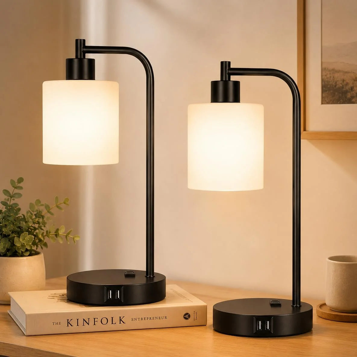 Special Set of 2 Industrial Touch Control Table Lamps with USB C+A Ports and AC Outlet, Dimmable, Bulb Included - Image 6