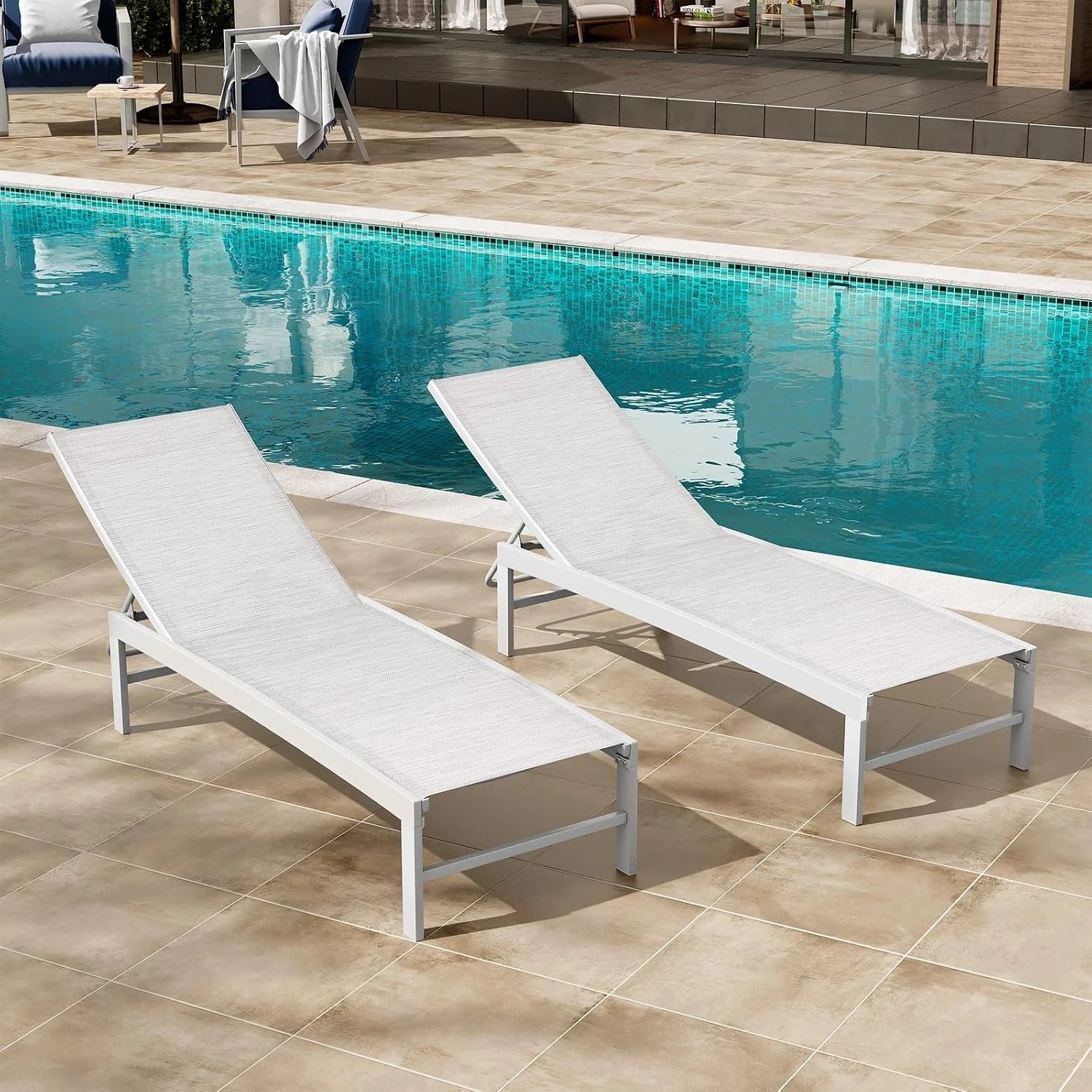Special Products Lounge Chair Outdoor Set of 2, Metal Pool Chaise Lounge Chairs, Adjustable Five-Position Tanning - Image 12