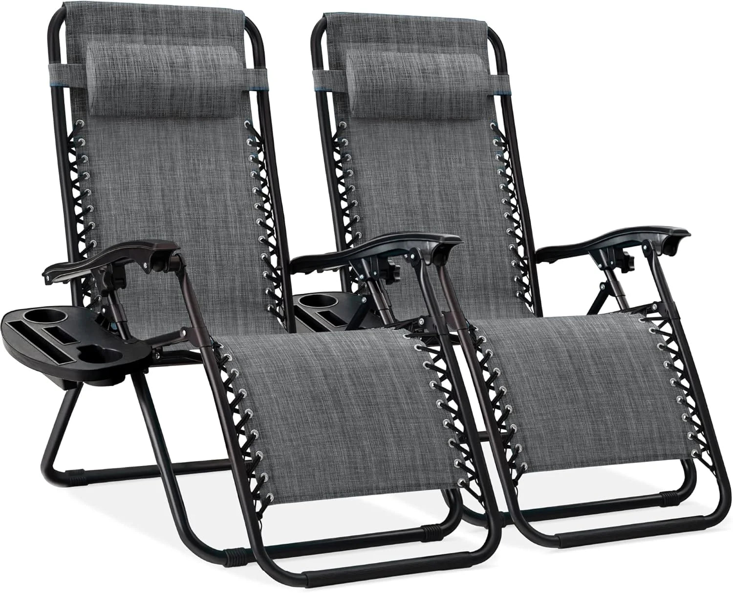 Special Best Choice Products Set of 2 Adjustable Steel Mesh Zero Gravity Lounge Chair Recliners w/Pillows and Cup Holder Trays - Image 27