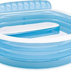 Special INTEX Swim Center Inflatable Family Lounge Pool: Built-In Bench " Cup Holder " 156 Gallon Capacity " 90 x 86 x 31 " Blue