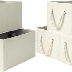 Alternative view of Special StorageWorks Fabric Storage Bins with Rope Handles, Beige, Extra Large, Collapsible Closet Storage Bins, Closet