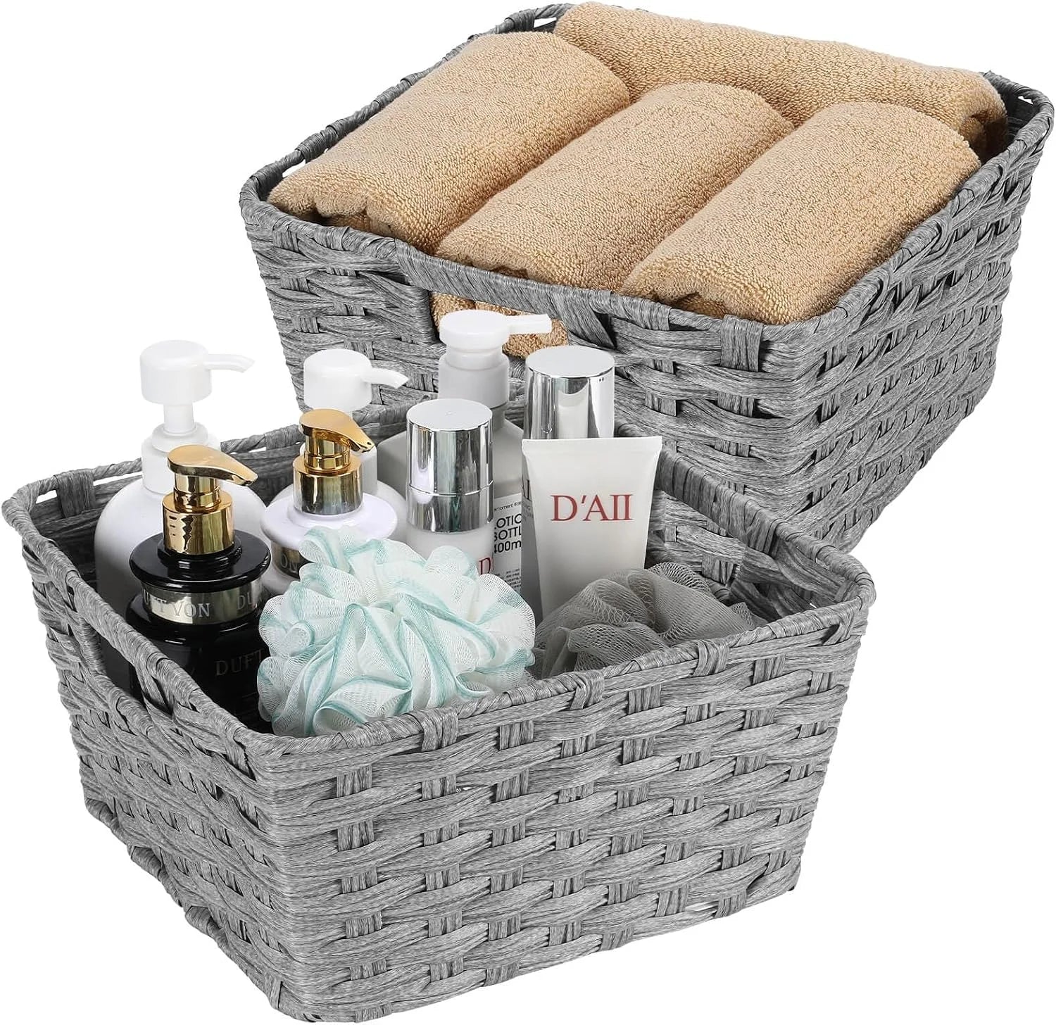 Special Wicker Storage Basket, Metal Frame, Set of 2, Washable Waterproof