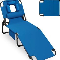 Special 400lbs Tanning Chair with Face Hole, 5-Position Folding Chaise Lounge Chair with Side Pockets